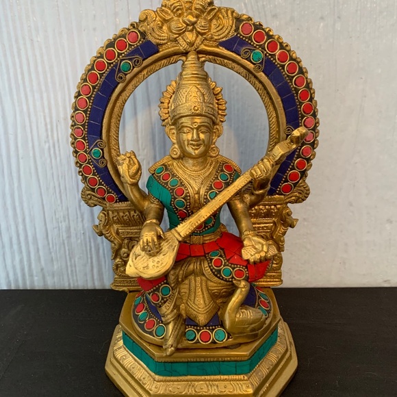 Saraswati Statue & Swan Under Arch Stone Figurine - Picture 9 of 14